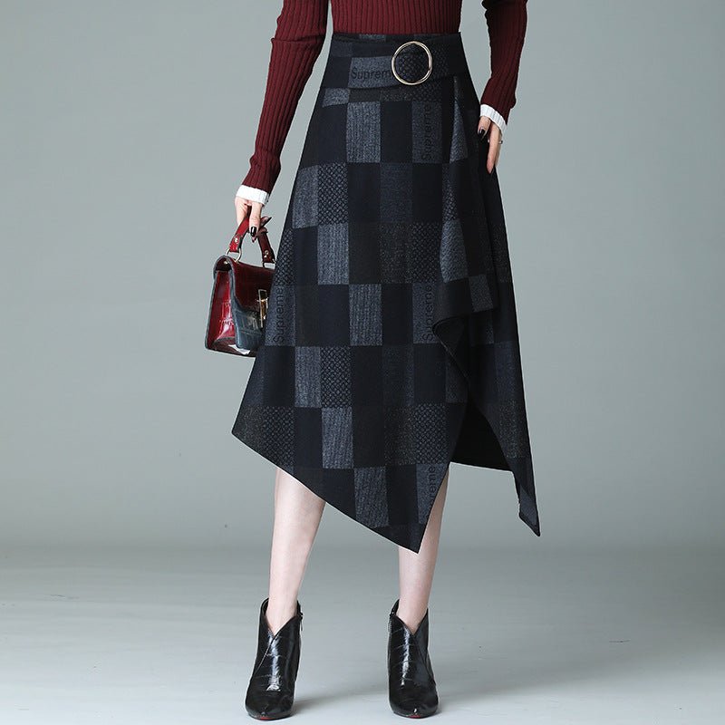 Medium length irregular high waist skirt slim A - line skirt - Eshtree