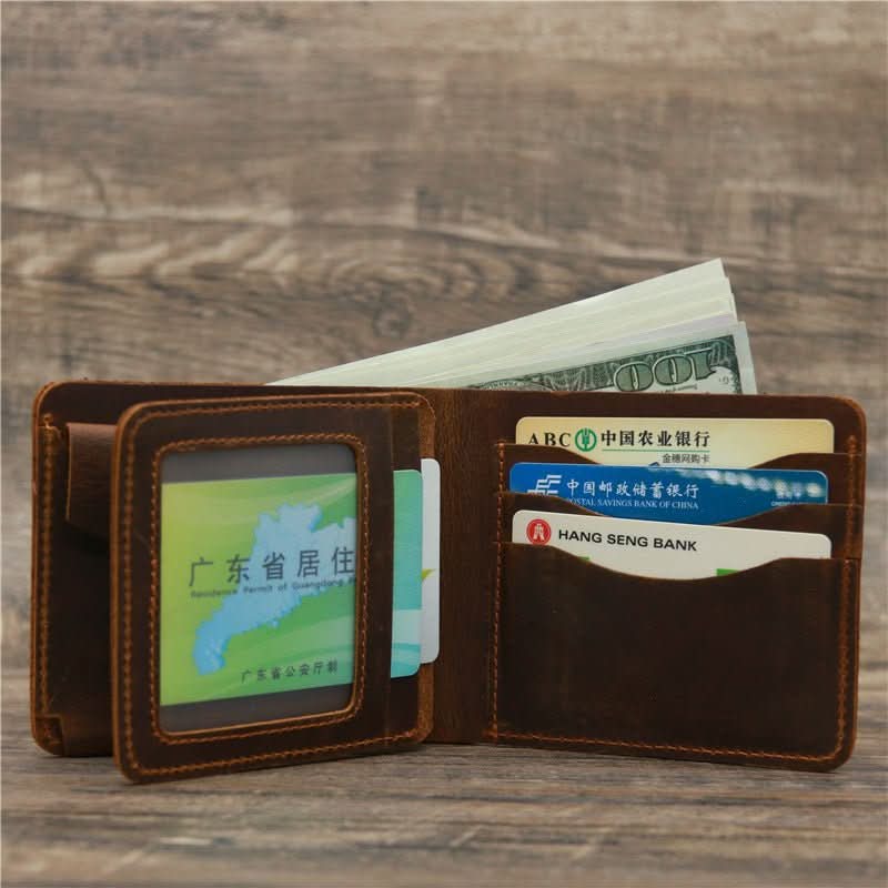 Men Crazy Horse Leather Money Card Bag Leather Wallet - Eshtree
