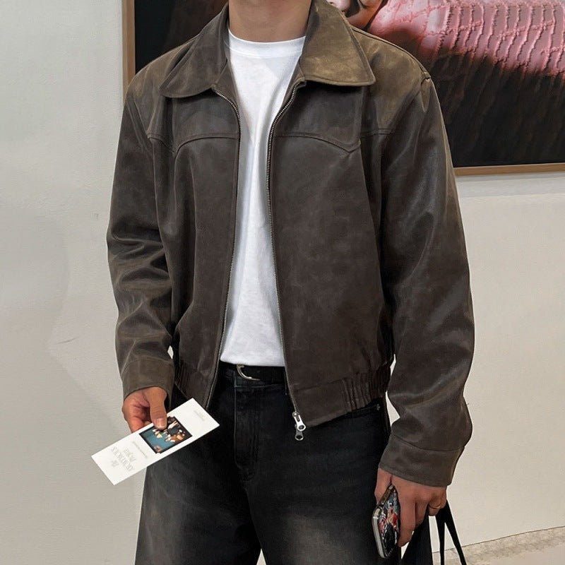 Men's American - style Retro Short Leather Jacket - Eshtree