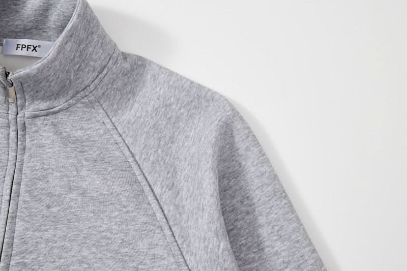 Men's American - style Stand Collar Gray With Zipper Sweatshirt Jacket - Eshtree