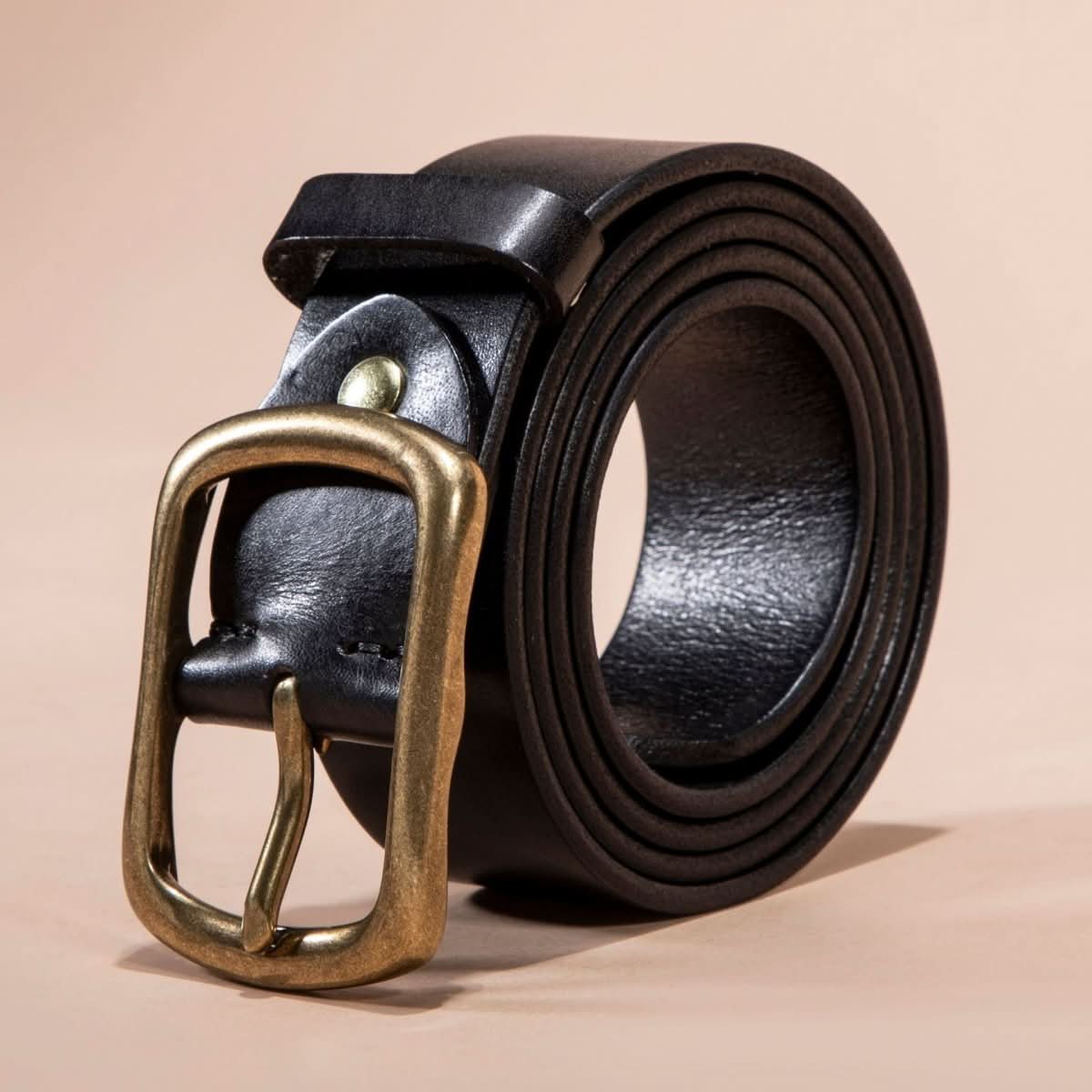 Men's Belt Genuine Leather Top Grain Pure Cowhide Retro Brass Buckle - Eshtree