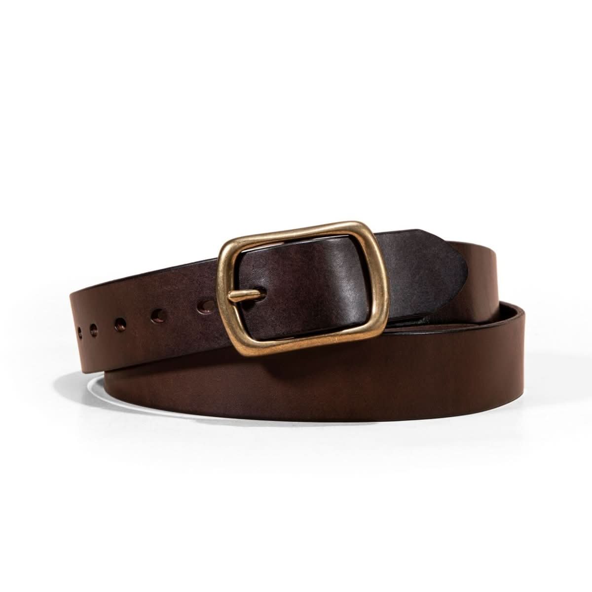 Men's Belt Genuine Leather Top Grain Pure Cowhide Retro Brass Buckle - Eshtree