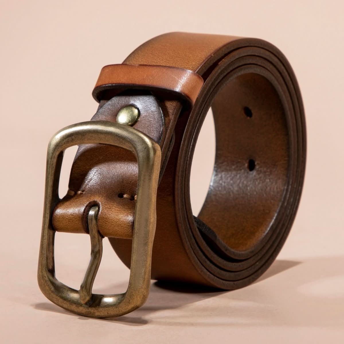 Men's Belt Genuine Leather Top Grain Pure Cowhide Retro Brass Buckle - Eshtree