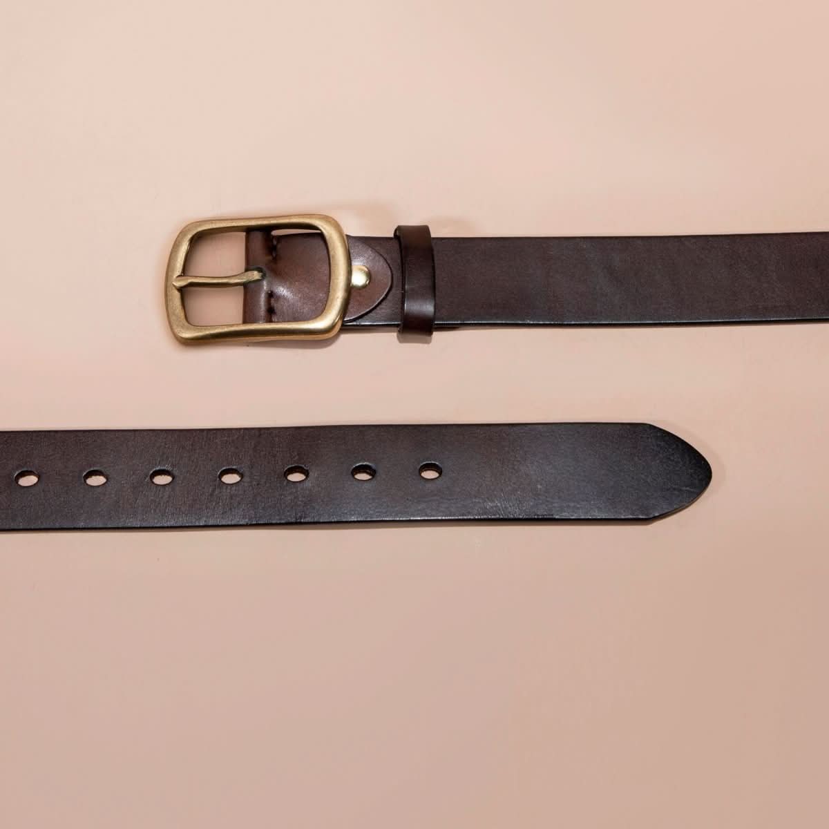 Men's Belt Genuine Leather Top Grain Pure Cowhide Retro Brass Buckle - Eshtree