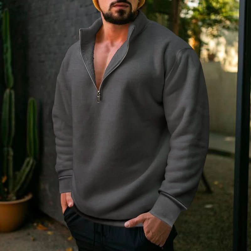 Men's Casual Fleece - lined Stand Collar Loose Sweater - Eshtree