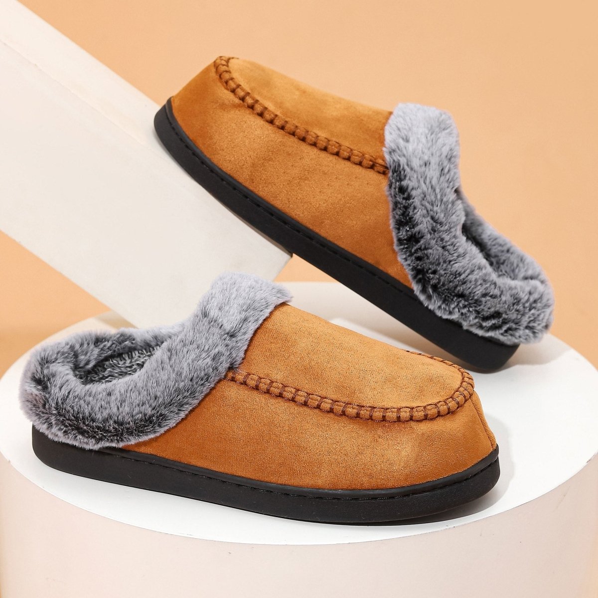 Men's Faded - Edge Mark Shoes WarmIndoor - Outdoor Fleece - LinedNon - Slip Thickened Cotton Slippers - Eshtree