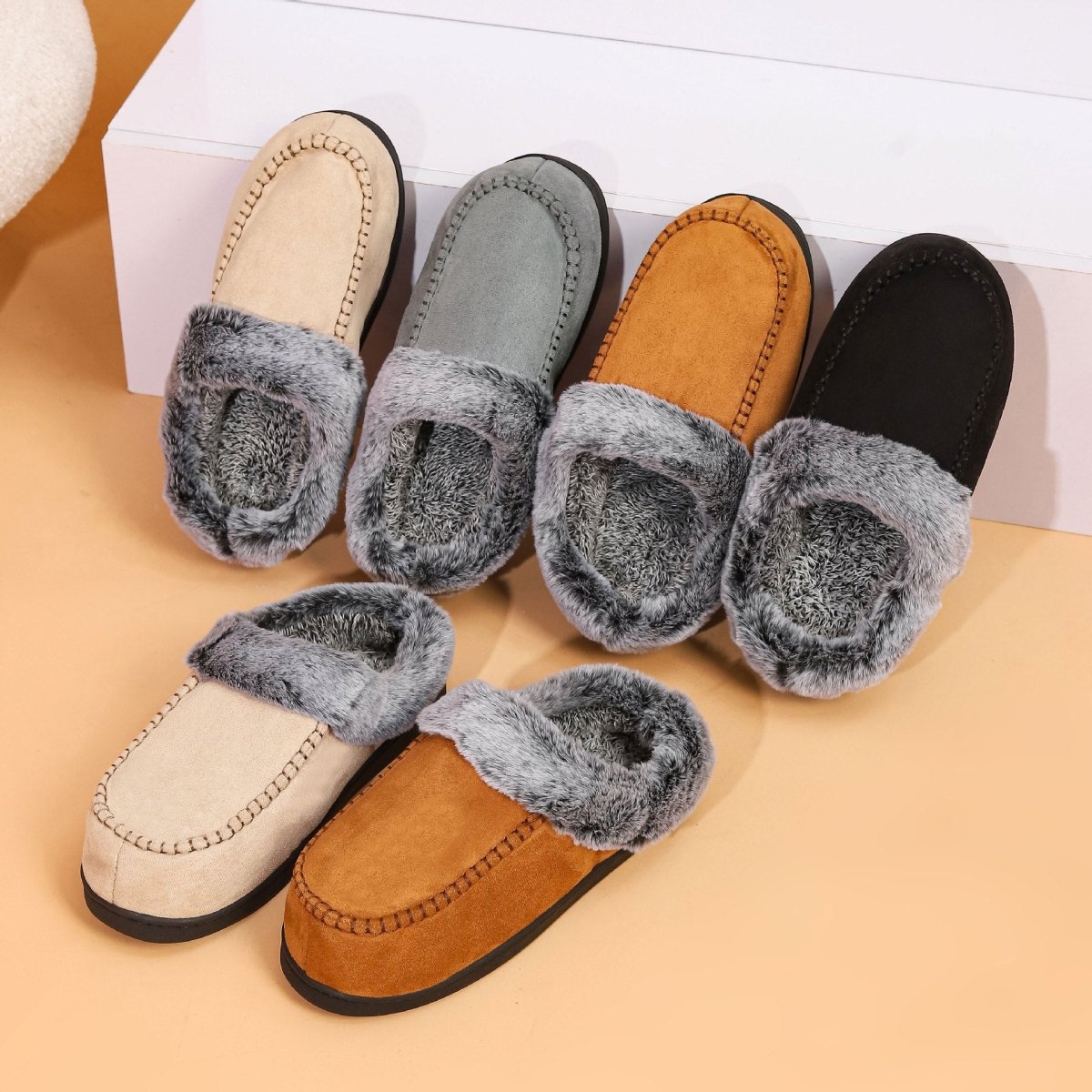 Men's Faded - Edge Mark Shoes WarmIndoor - Outdoor Fleece - LinedNon - Slip Thickened Cotton Slippers - Eshtree