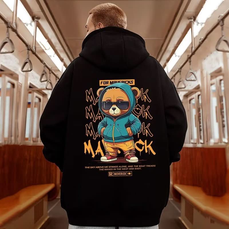 Men's Fleece - lined Thick Bear Printed Hoodie - Eshtree