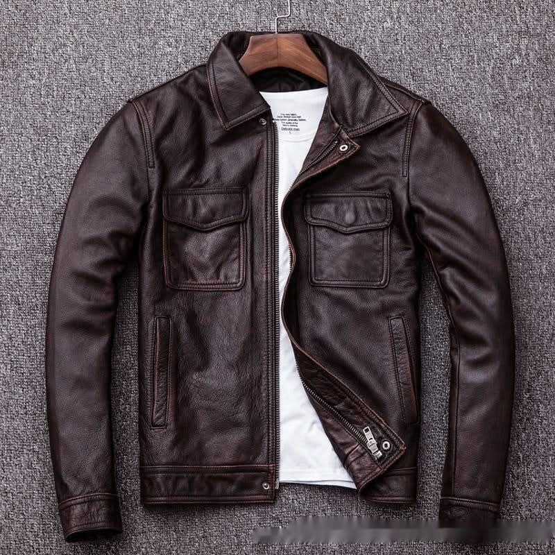 Men's Leather Coat Retro Short Slim Jacket - Eshtree
