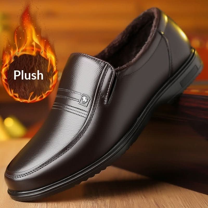Men's Leather Genuine Flat Sole Round Toe Soft Sole Non - slip Casual Shoes For Middle - aged - Eshtree