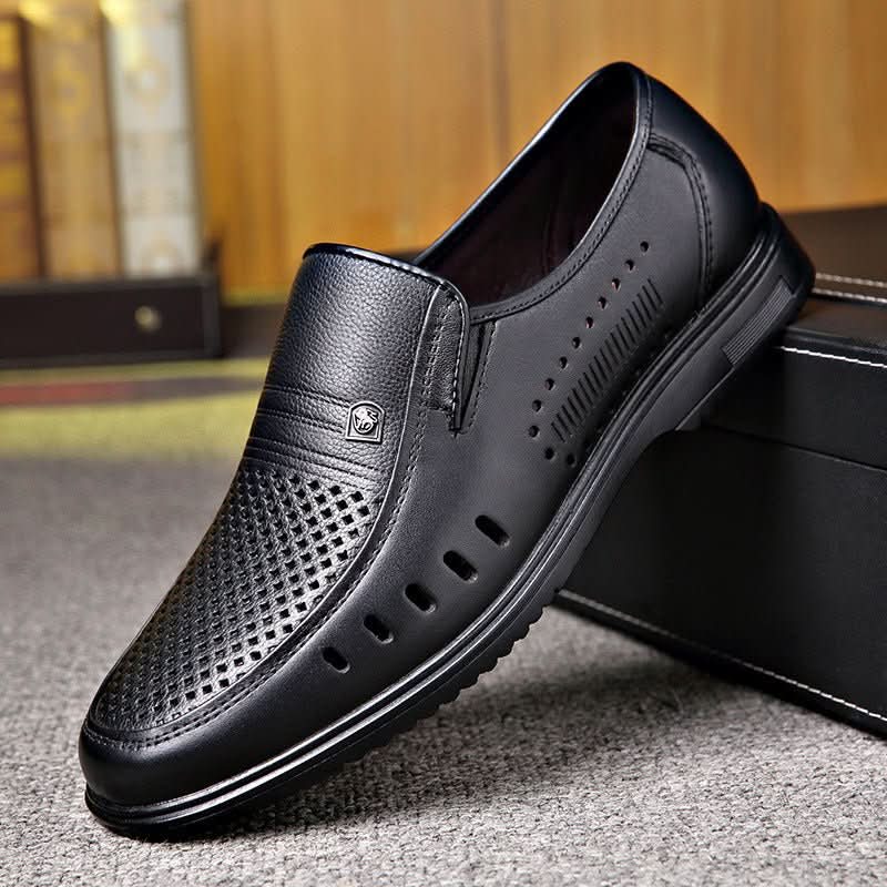 Men's Leather Genuine Flat Sole Round Toe Soft Sole Non - slip Casual Shoes For Middle - aged - Eshtree
