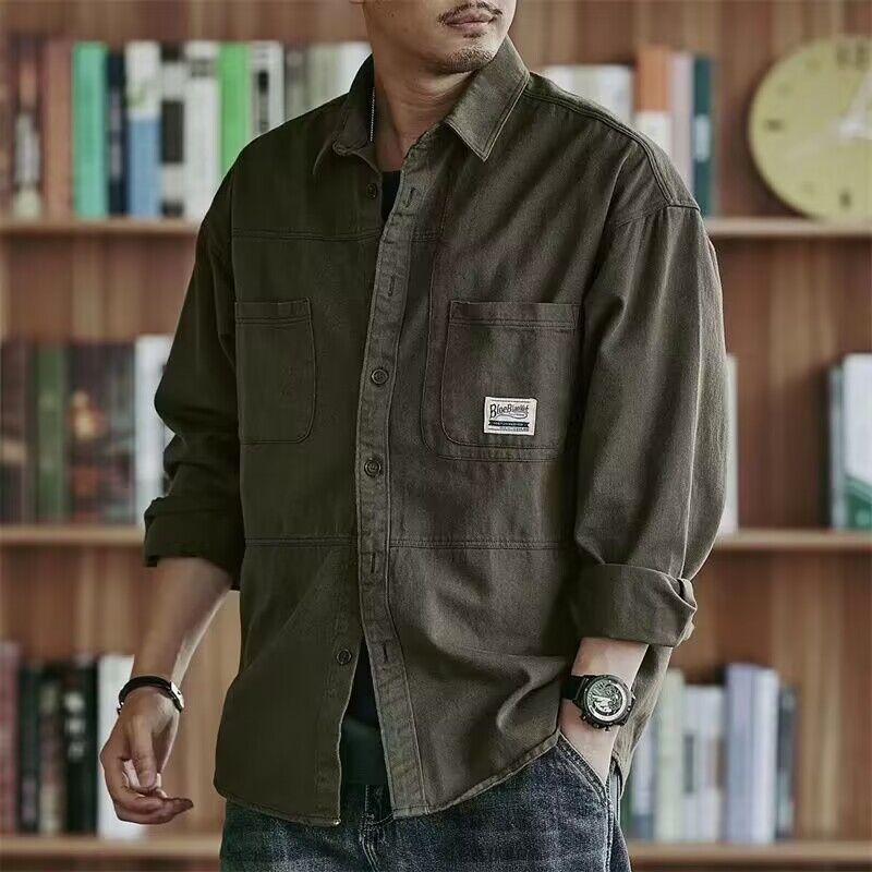Men's Long Sleeve Leisure Cargo Coat Shirt - Eshtree