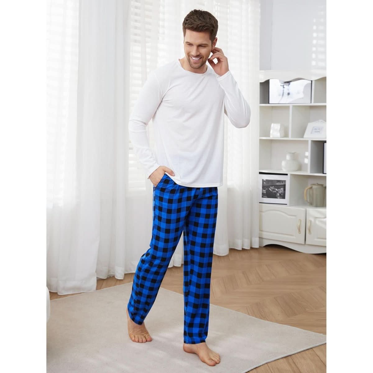 Men's Pajama Suit Long Sleeve Plaid - Eshtree