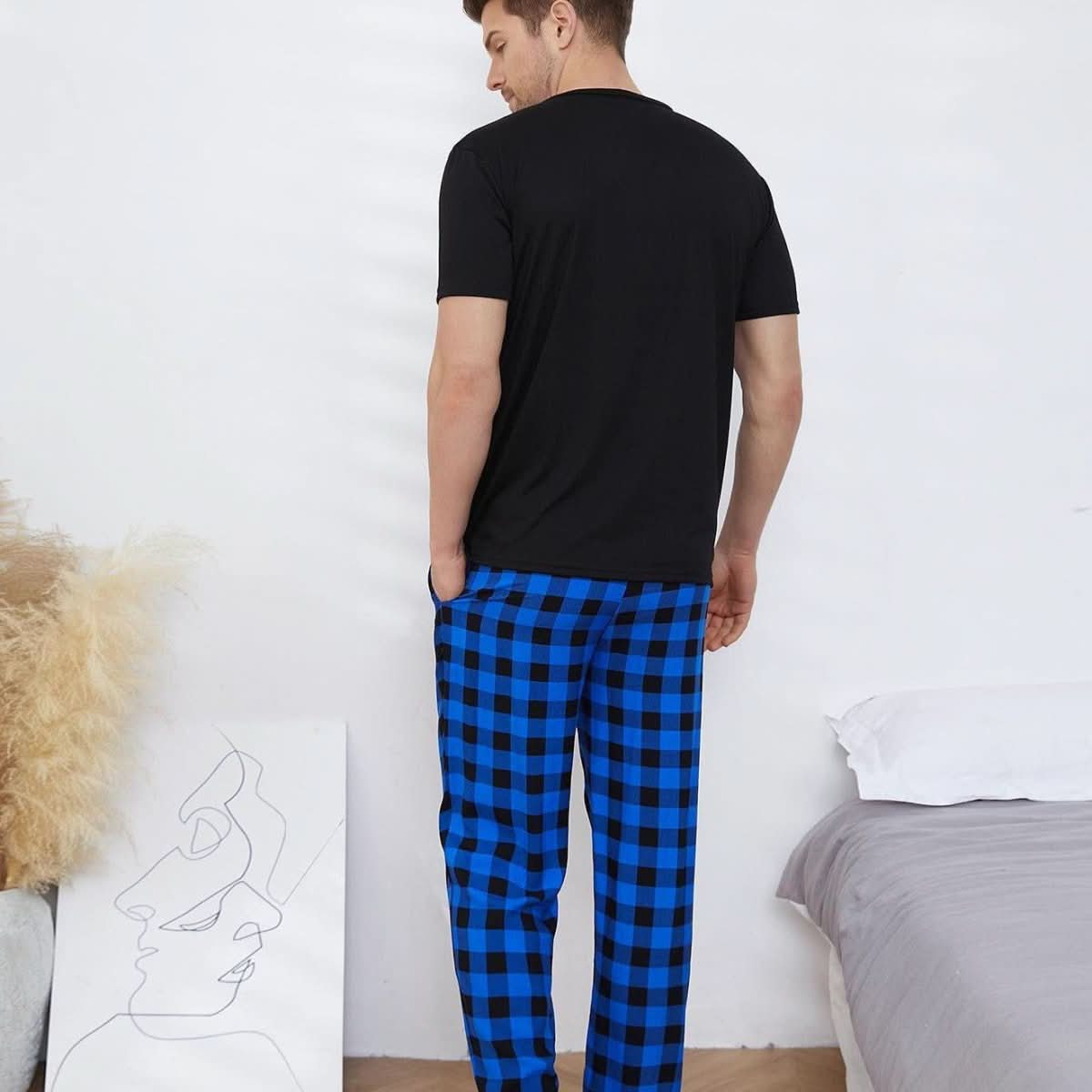 Men's Pajamas Set Short - sleeved Long Pants Home Wear - Eshtree