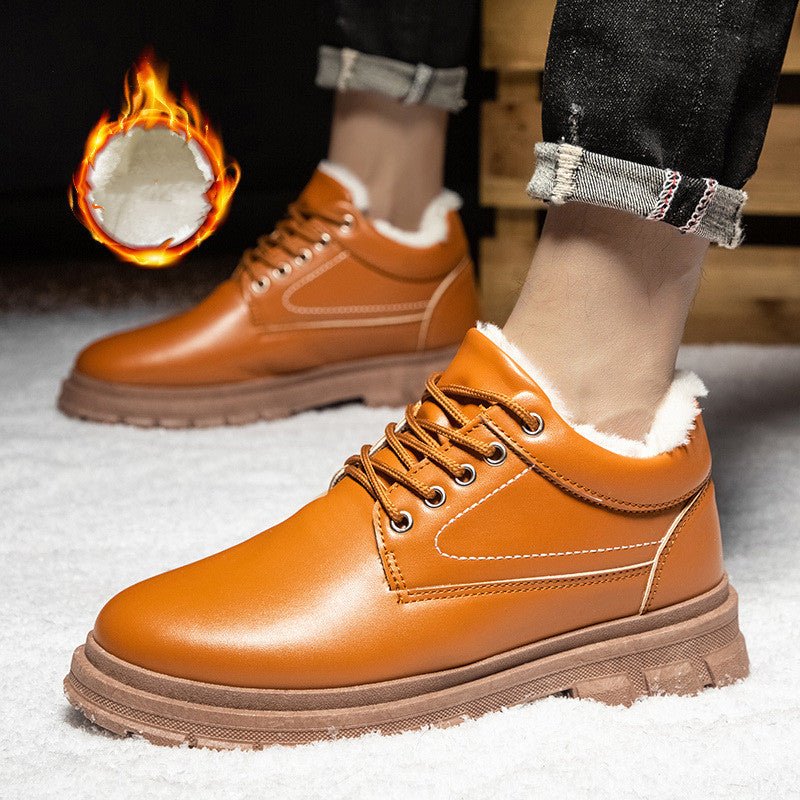 men's plus velvet leather shoes British warm casual shoes - Eshtree