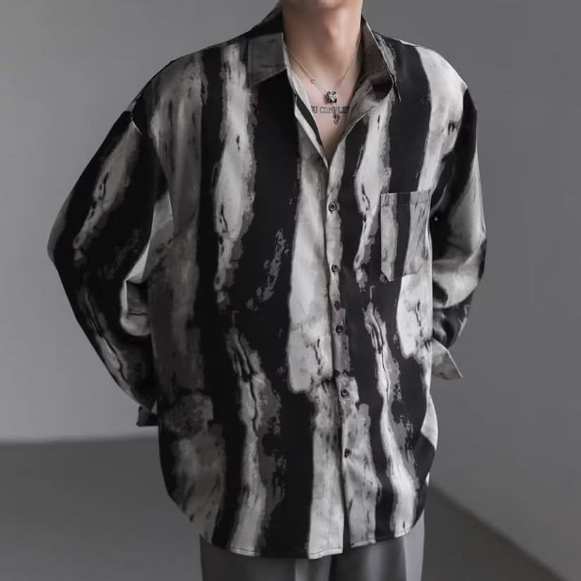 Mens Relaxed Edgy Shirt With A Water - wave Texture And A Flowing Drape - Eshtree