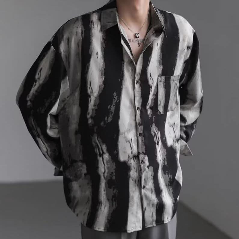 Mens Relaxed Edgy Shirt With A Water - wave Texture And A Flowing Drape - Eshtree
