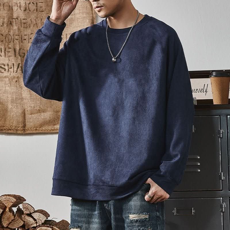 Men's Round - neck Long - sleeve Casual Suede Fleece Pullover - Eshtree