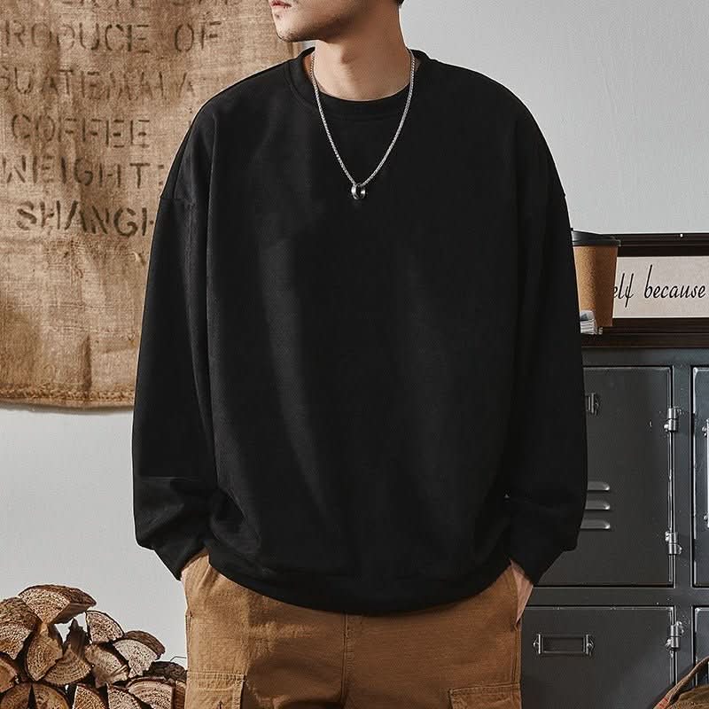 Men's Round - neck Long - sleeve Casual Suede Fleece Pullover - Eshtree