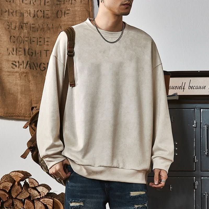 Men's Round - neck Long - sleeve Casual Suede Fleece Pullover - Eshtree