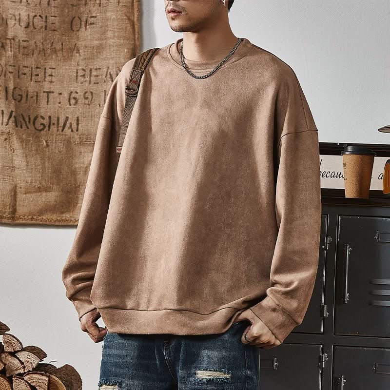 Men's Round - neck Long - sleeve Casual Suede Fleece Pullover - Eshtree