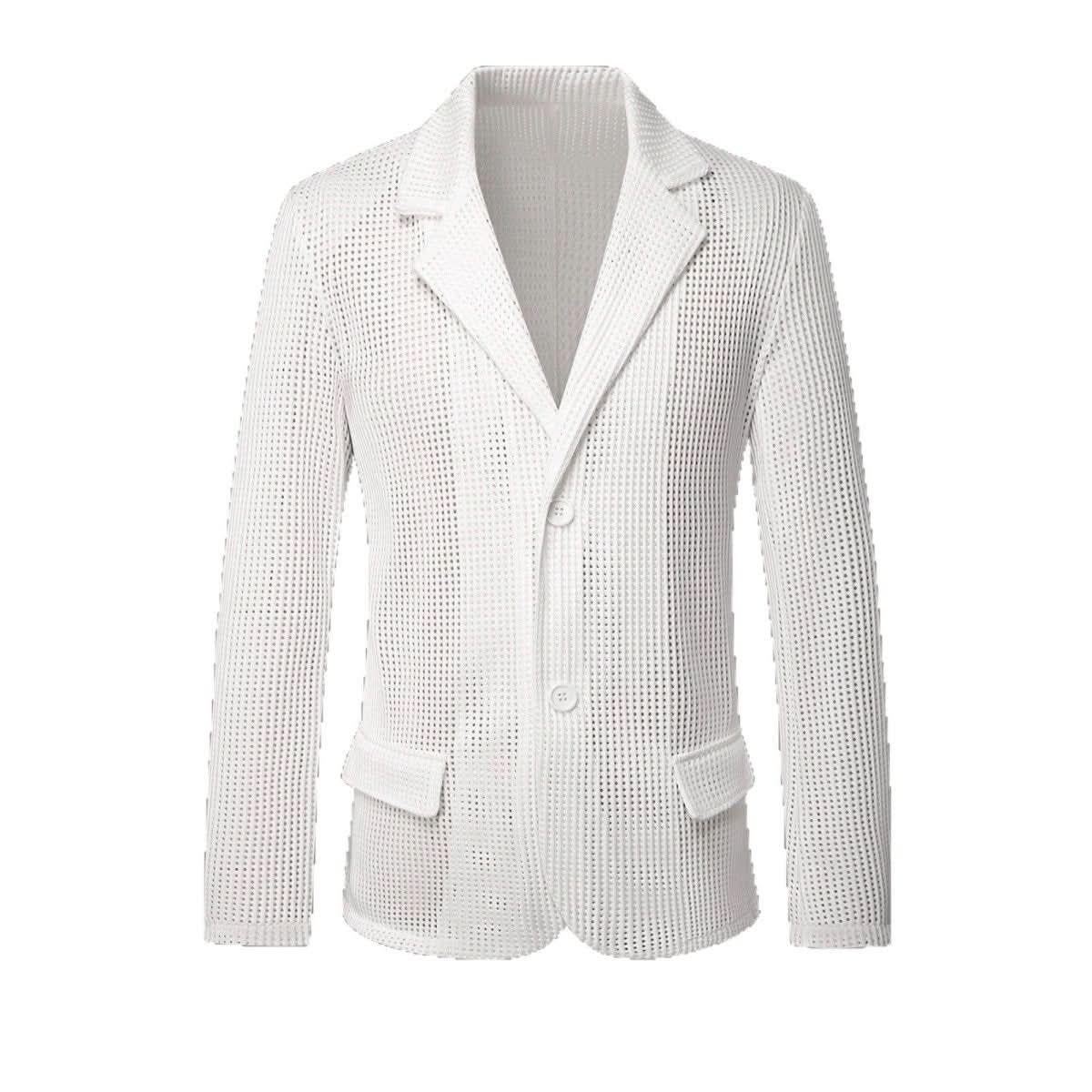 Mens Solid Color Loose Fit White Suit Casual Jacket - Eshtree