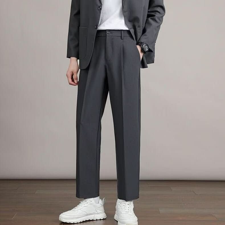 Mens Solid Color Minimalism Straight Cut Dress Pants - Eshtree