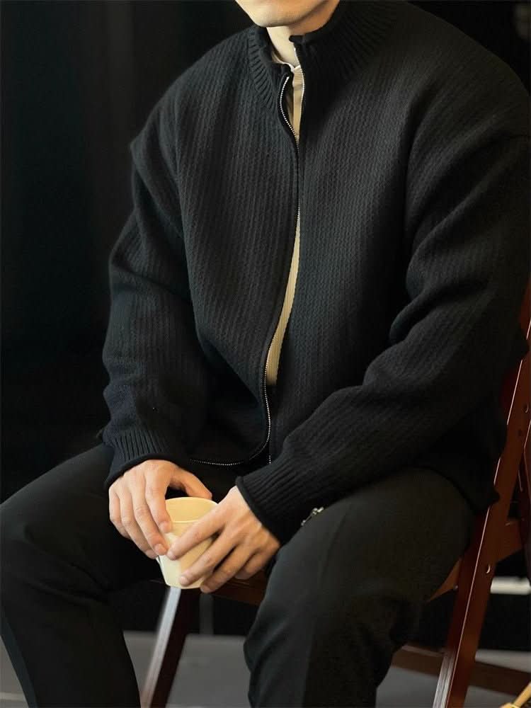 Men's Stand - Up Collar Knitted Cardigan Jacket Vintage Sweater - Eshtree