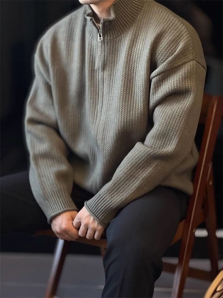 Men's Stand - Up Collar Knitted Cardigan Jacket Vintage Sweater - Eshtree