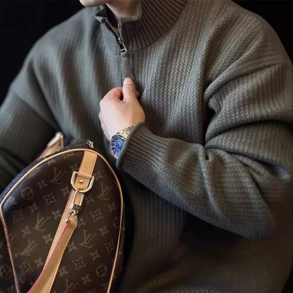 Men's Stand - Up Collar Knitted Cardigan Jacket Vintage Sweater - Eshtree