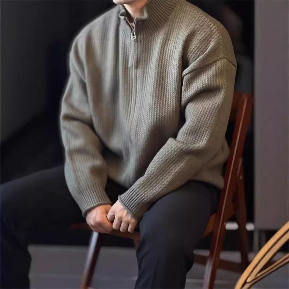 Men's Stand - Up Collar Knitted Cardigan Jacket Vintage Sweater - Eshtree