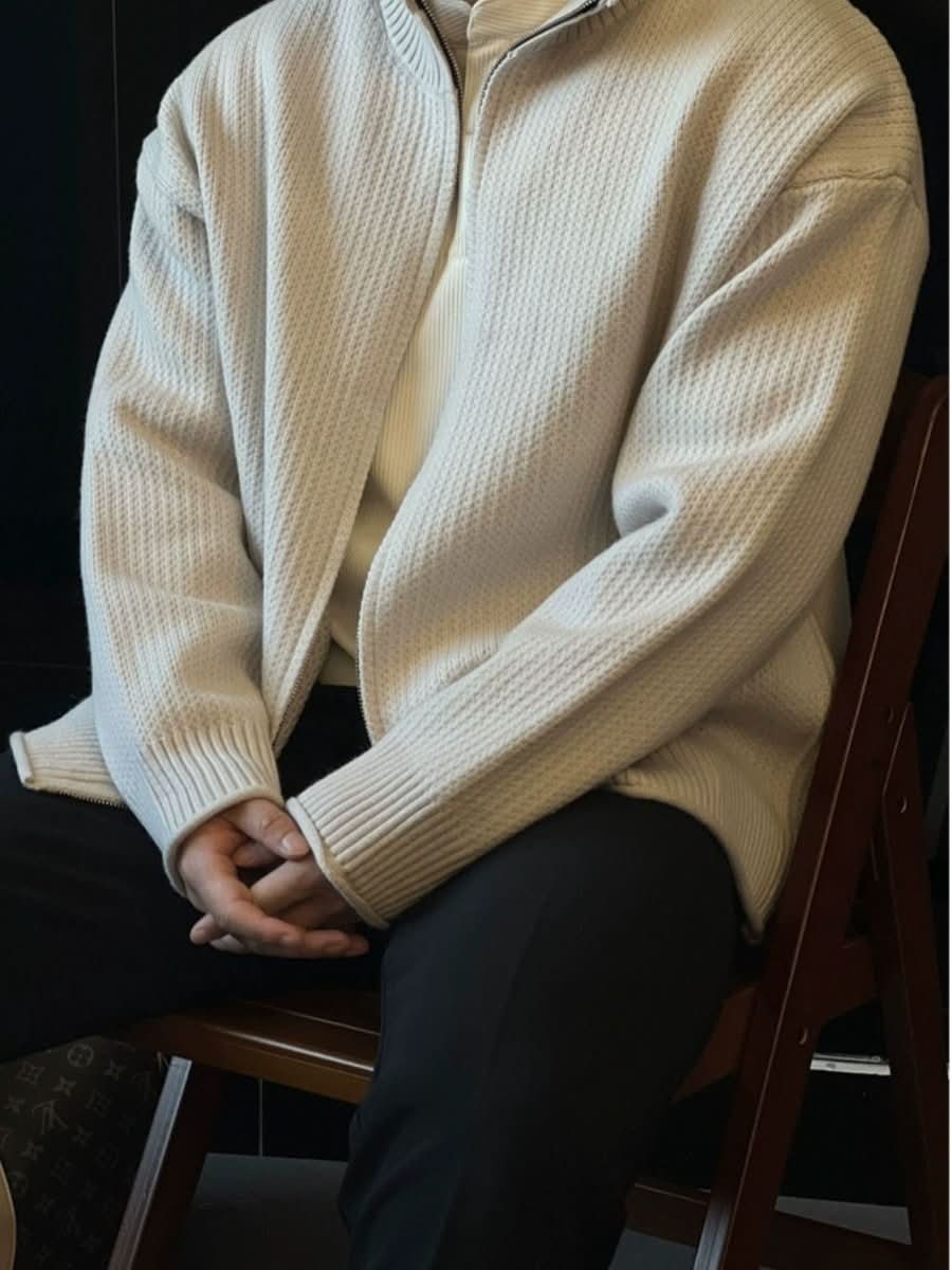 Men's Stand - Up Collar Knitted Cardigan Jacket Vintage Sweater - Eshtree