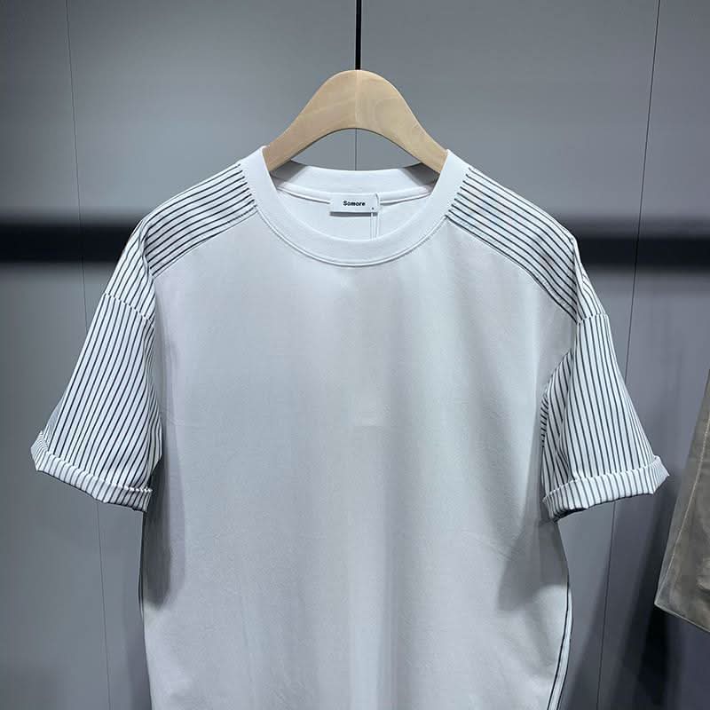 Men's Striped Stitching Short Sleeve T-shirt - Eshtree