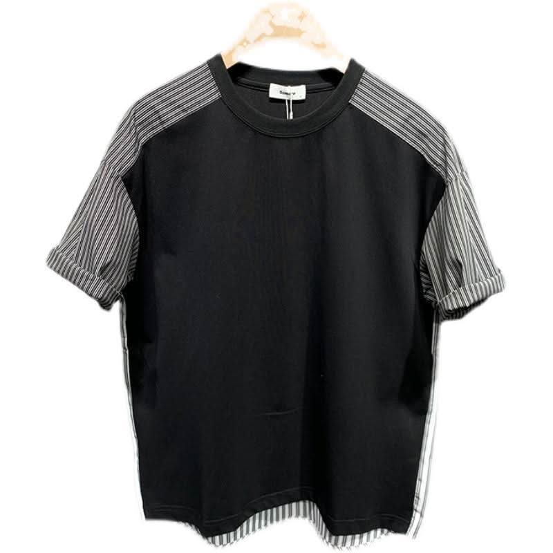 Men's Striped Stitching Short Sleeve T-shirt - Eshtree