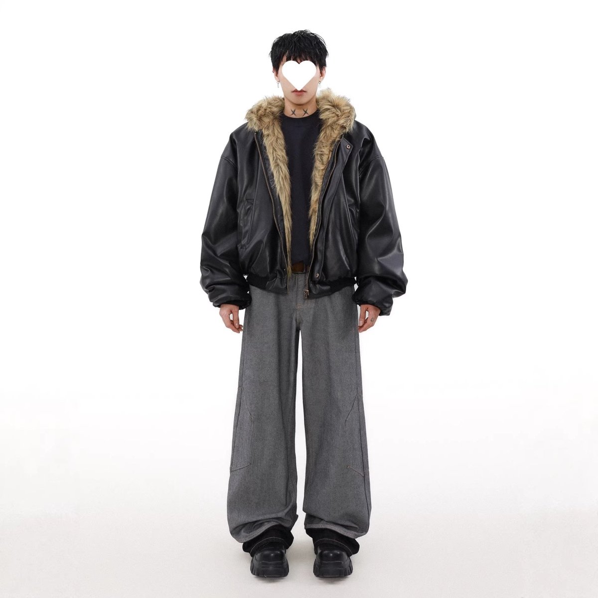 Mens Winter Fleece - Lined Thickened Reversible Leather - and - Fur Jacket - Eshtree