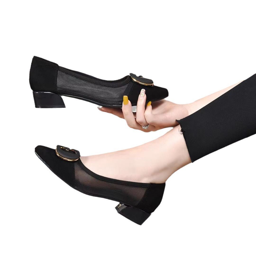 Metal Buckle Pointed - toe Hollowed Pumps Women - Eshtree