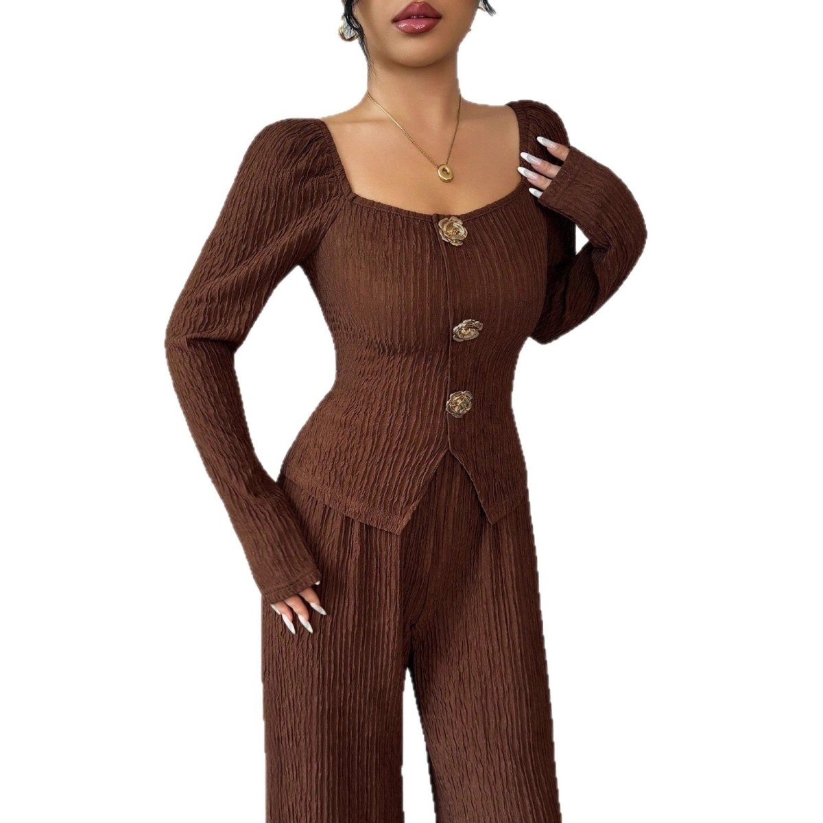 Metal Rose Buckle Slim - Fit Fashionable Womens Suit - Eshtree