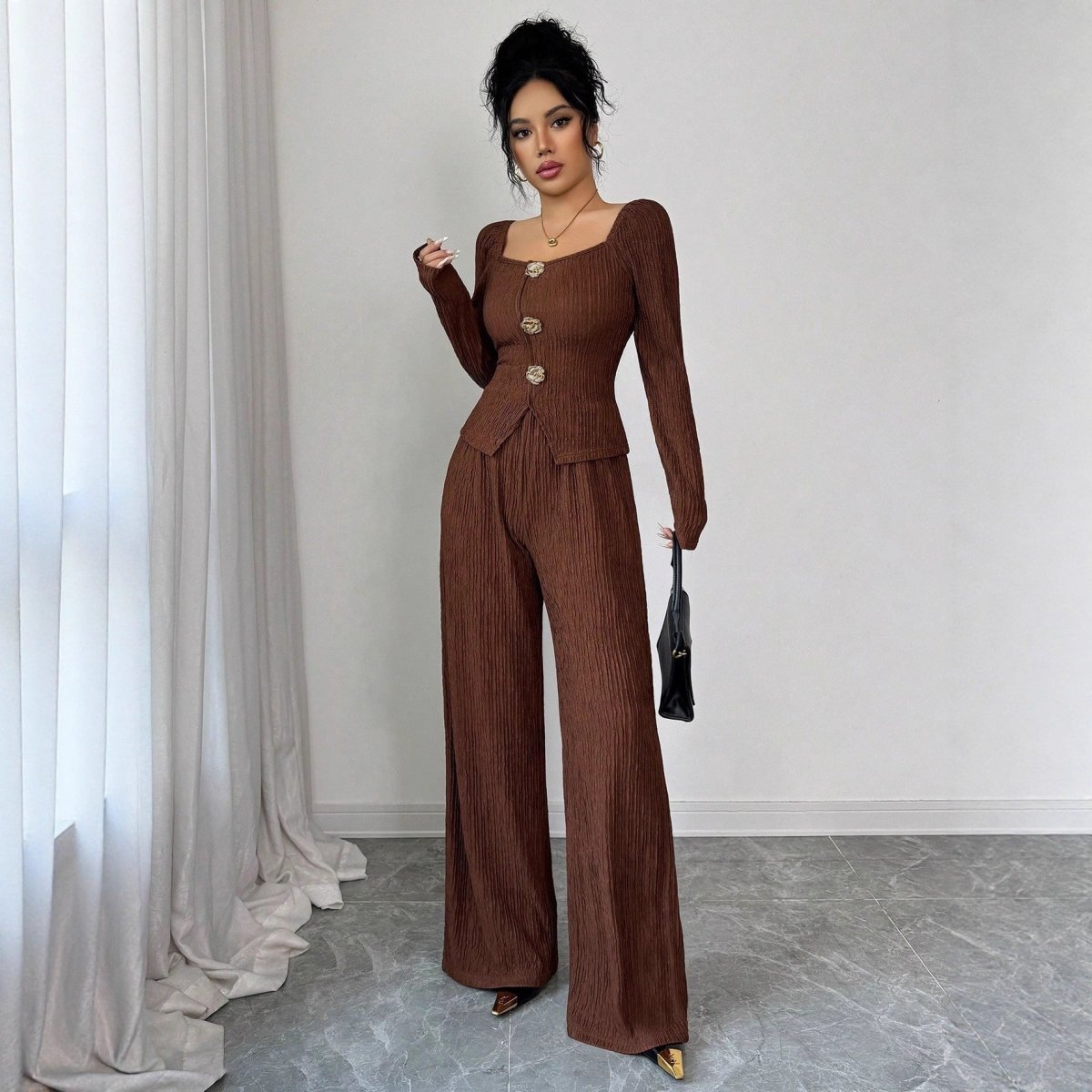 Metal Rose Buckle Slim - Fit Fashionable Womens Suit - Eshtree