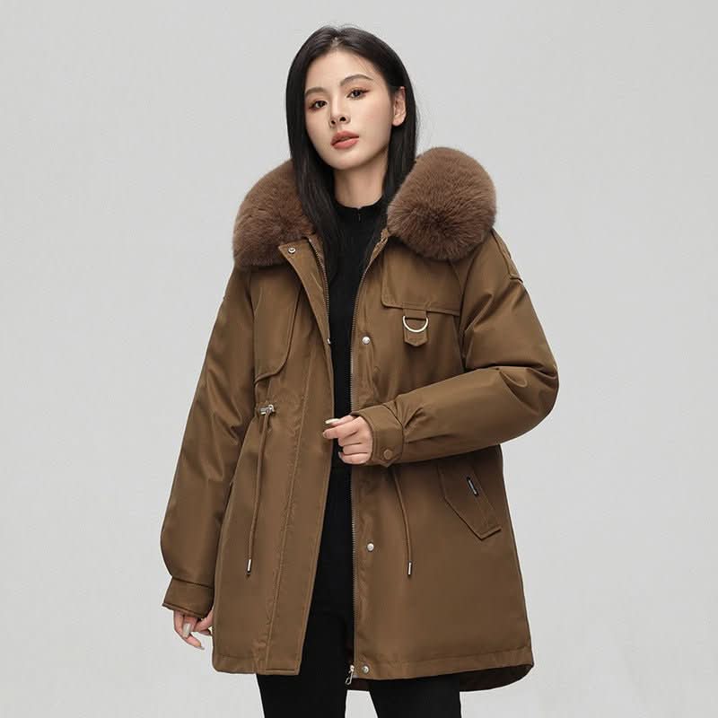 Mid - length Versatile Cotton Coat That Hits Below The Knee With A Fur - trimmed Collar - Eshtree