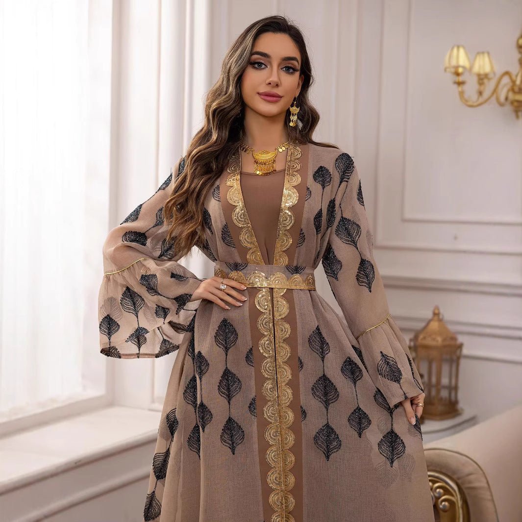 Middle East Arab Dubai Robe Mesh Embroidery Dress - Eshtree