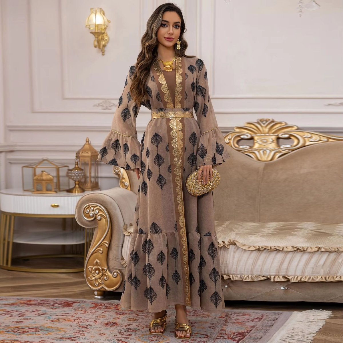 Middle East Arab Dubai Robe Mesh Embroidery Dress - Eshtree
