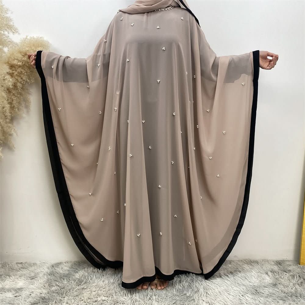 Middle East Turkey Fashion Chiffon Patchwork Elegant Loose Muslim Robe Bat Sleeve Dress - Eshtree