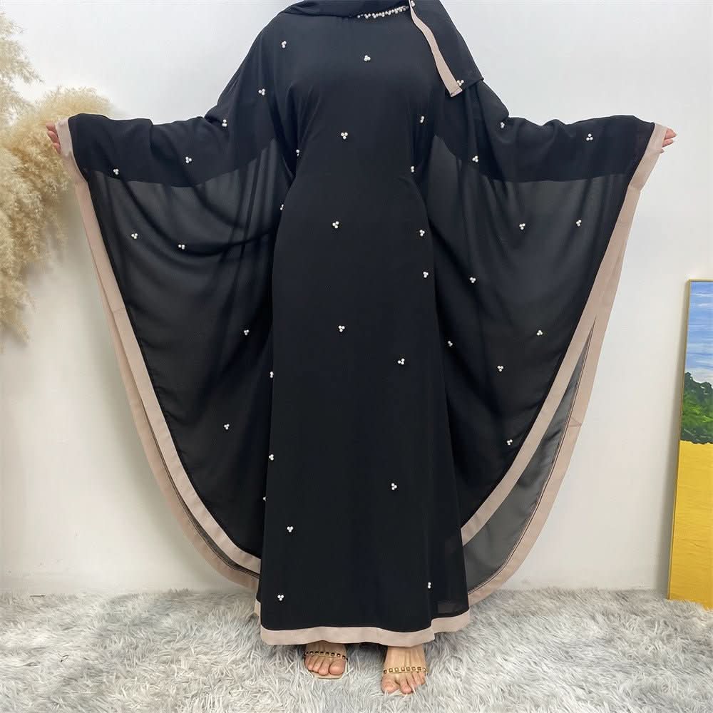 Middle East Turkey Fashion Chiffon Patchwork Elegant Loose Muslim Robe Bat Sleeve Dress - Eshtree