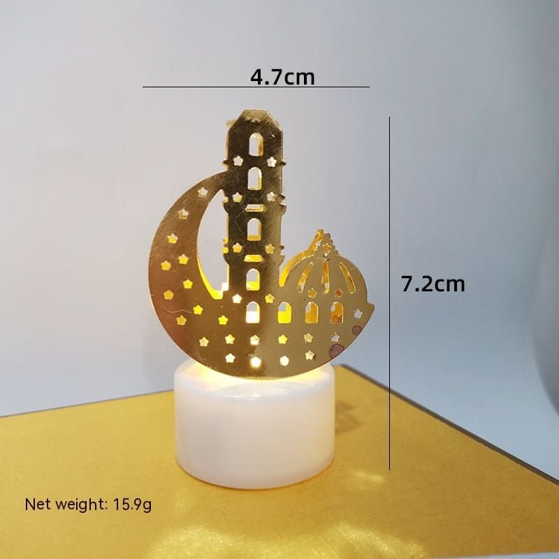 Mini LED Candlestick Metal Hollow Holiday Ornaments Moon Castle Decoration Small Night Lamp - Eshtree