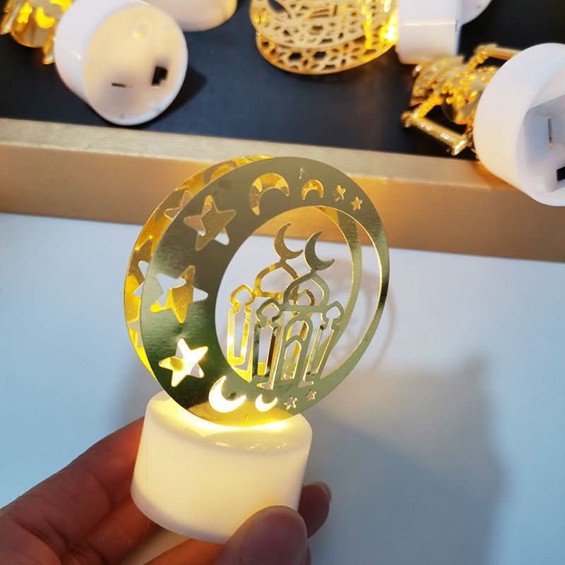 Mini LED Candlestick Metal Hollow Holiday Ornaments Moon Castle Decoration Small Night Lamp - Eshtree