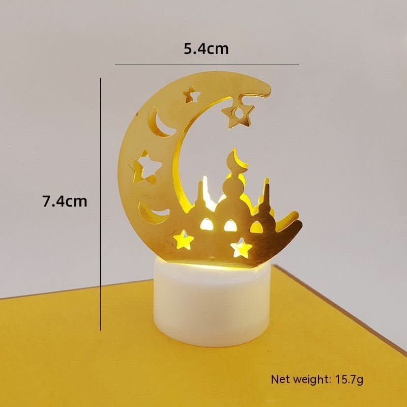 Mini LED Candlestick Metal Hollow Holiday Ornaments Moon Castle Decoration Small Night Lamp - Eshtree
