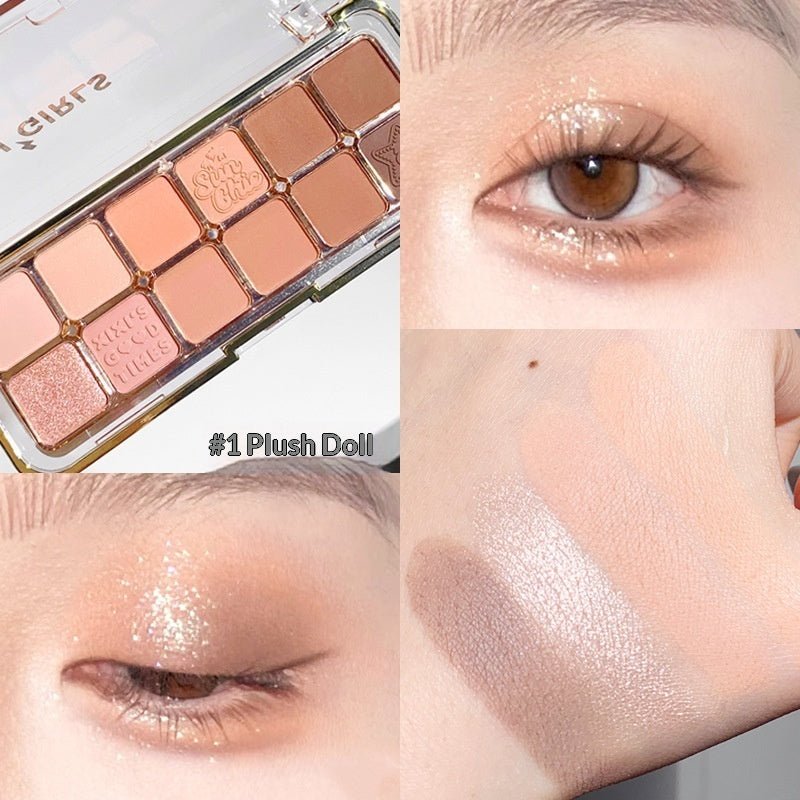 Mist Muse Twelve - Color Eyeshadow Palette Shimmer Sparkle Matte Highlight Contour Blush All - in - One Palette - Eshtree