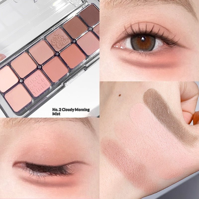 Mist Muse Twelve - Color Eyeshadow Palette Shimmer Sparkle Matte Highlight Contour Blush All - in - One Palette - Eshtree