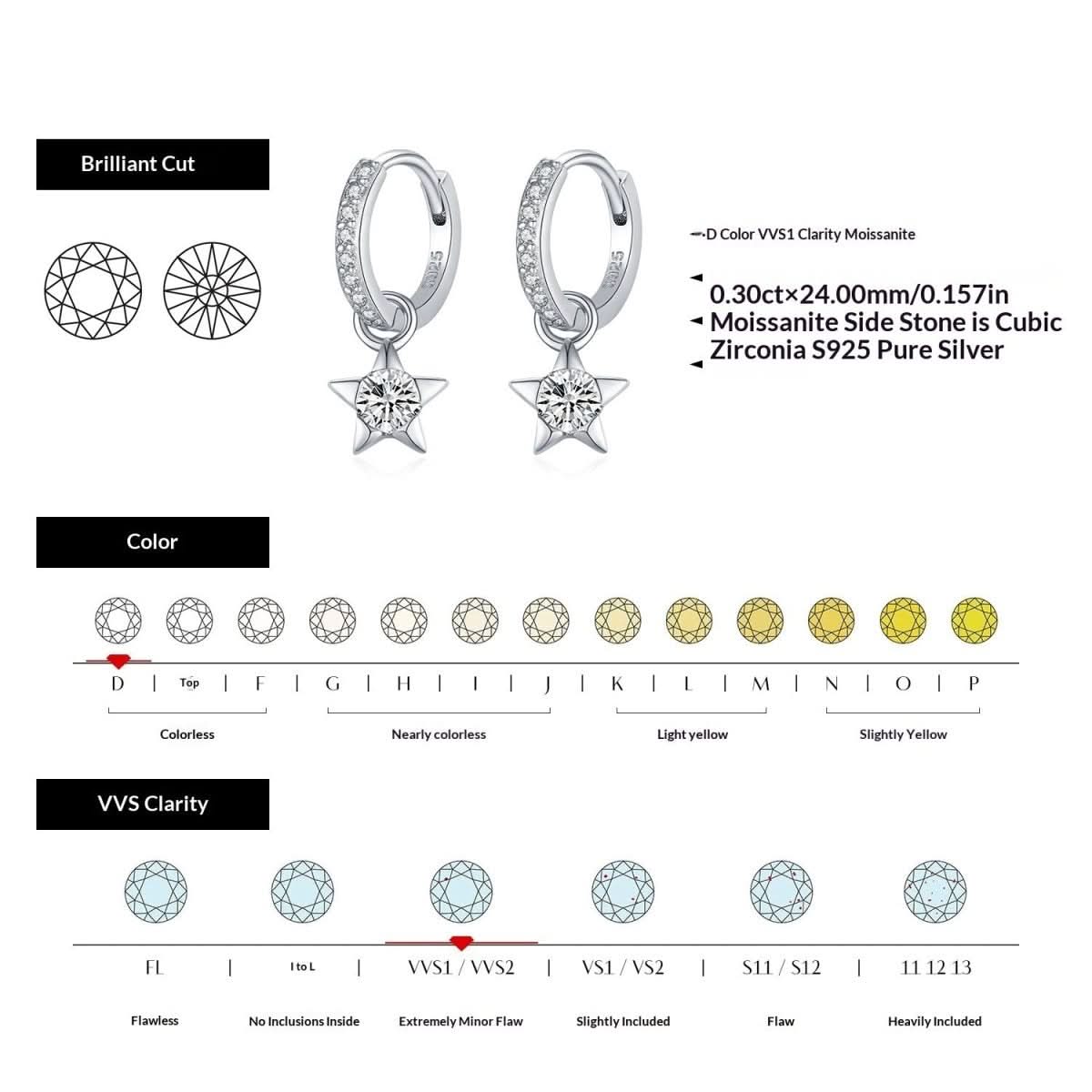 Mozan Diamond S925 Silver Trendy Commuter - style Diamond - studded Versatile Star Earrings - Eshtree