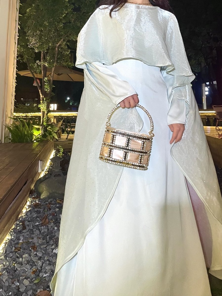 Muslim Solid Color Rhinestone Two - piece Suit With A Shawl Robe - Eshtree